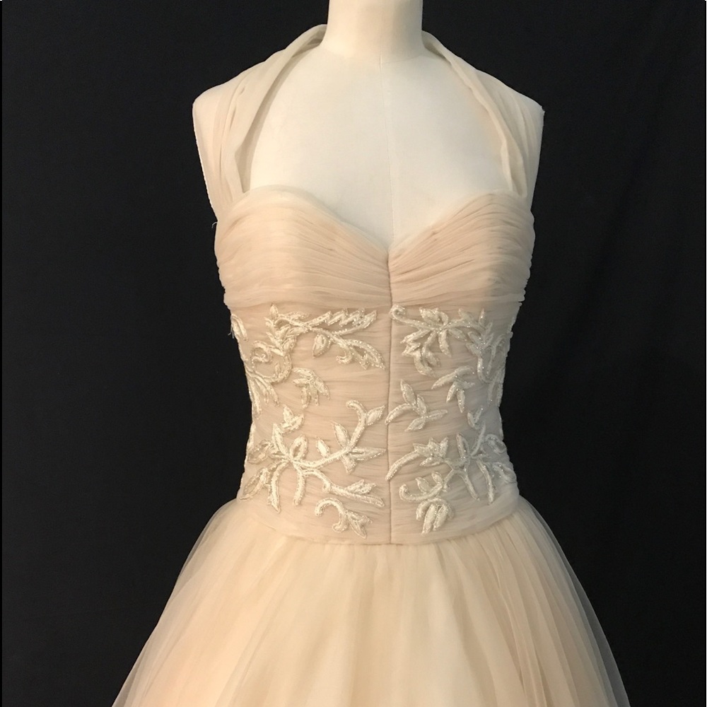 Wedding Dress Designer 12 Taupe Silk Tulle Gown Bowen Dryden NEW